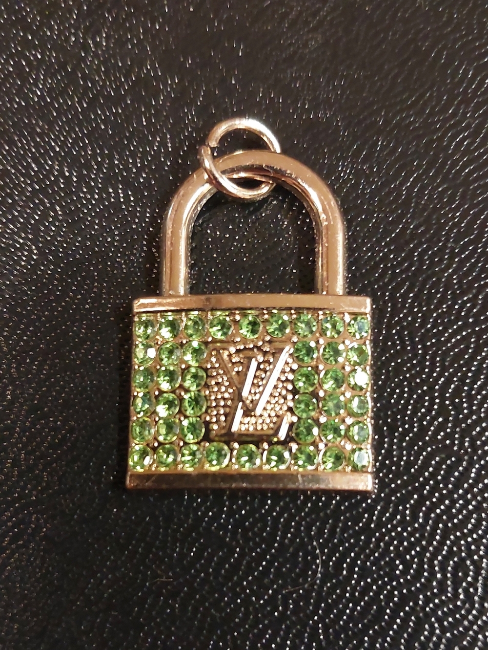 LV Green Crystal & Gold Padlock Charm Pendant
